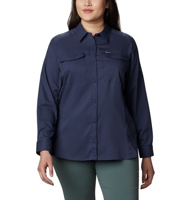 Women\'s Columbia Silver Ridge Lite Long Sleeve Shirts Navy | Plus Size CA-O3864